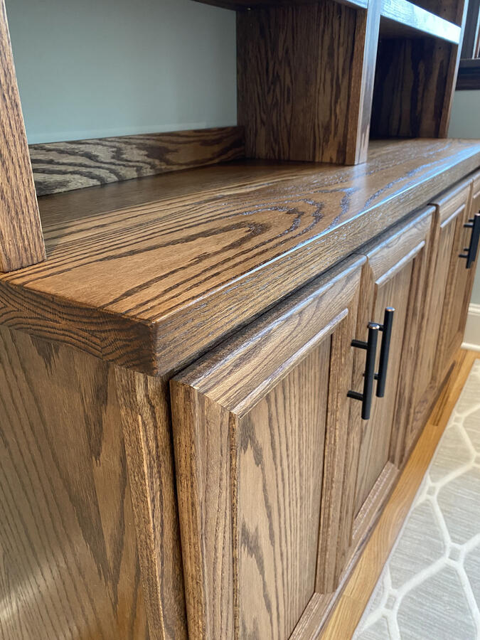 Custom Built-In Solid Oak Office Cabinets + Shelves w/ Lighting