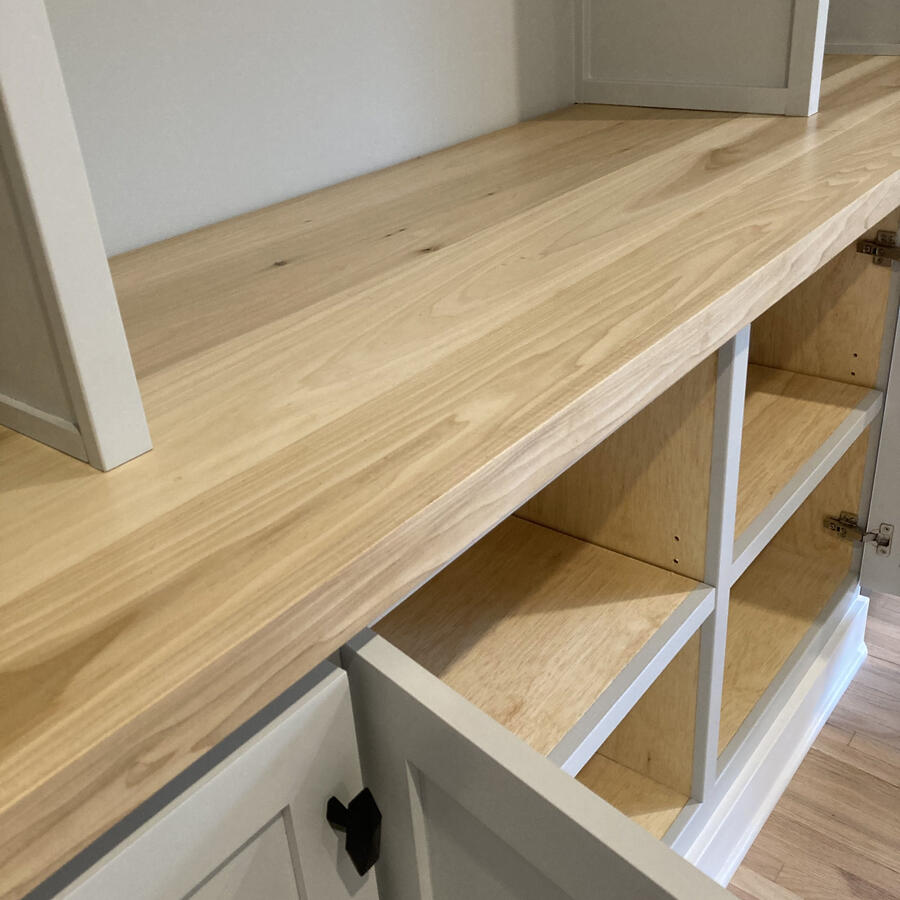 Custom Built-In Cabinets w/ Wine Cooler, and Solid Poplar Counter Top + Shelves