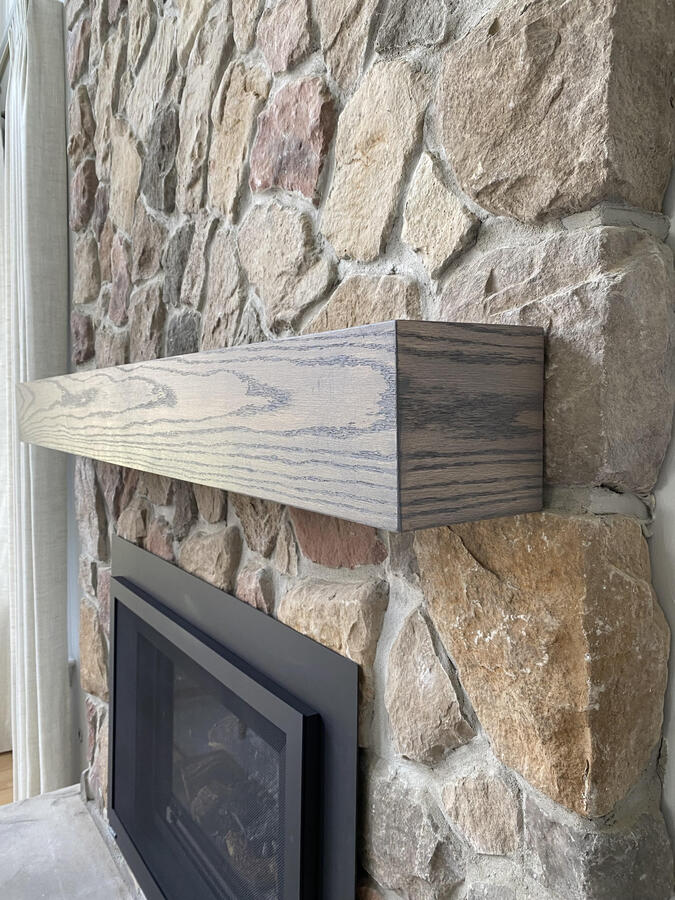 Custom Solid Oak Mantel w/ Gray Stain